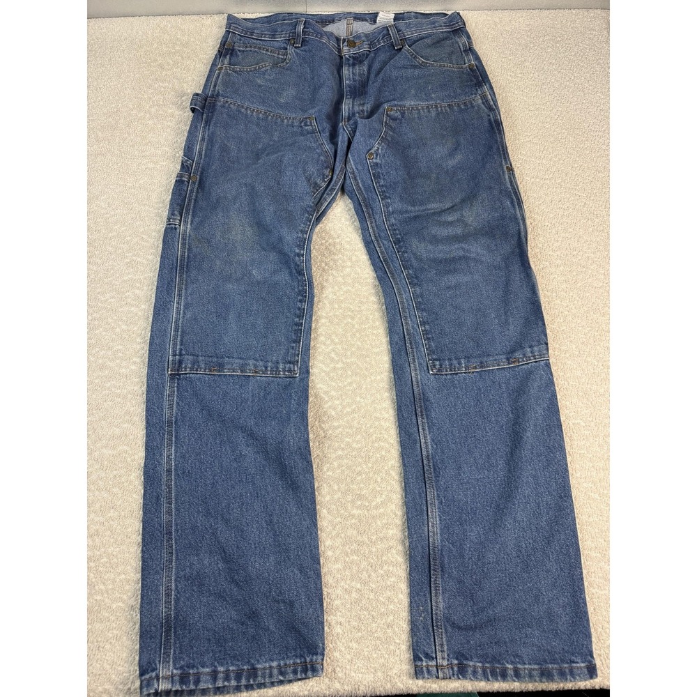 Vintage‎ Key Double Knee Jeans Mens 38x36 Blue Relaxed Carpenter Workwear Denim